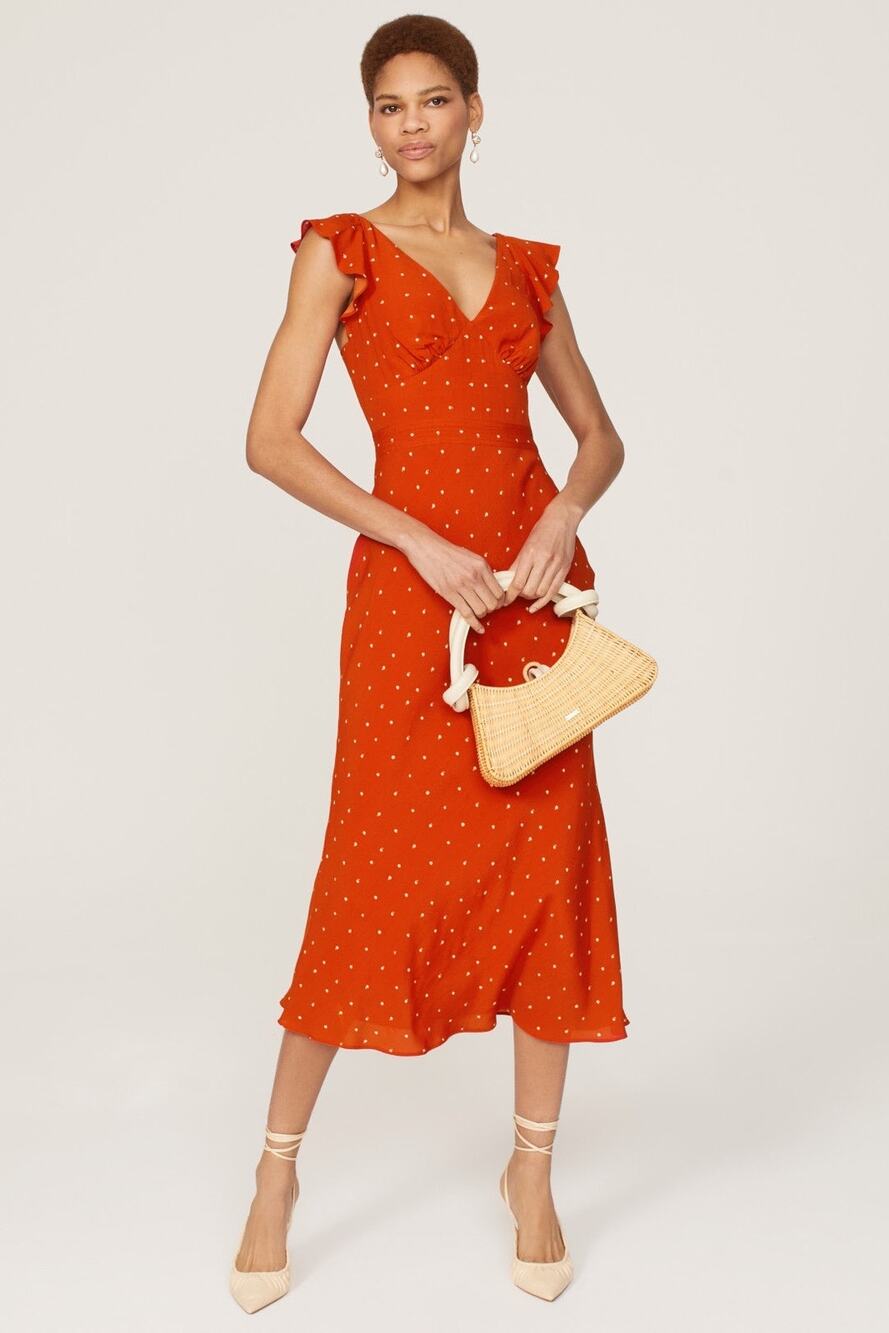 JASON WU x RTR Red Polka Dot Flutter Sleeves Retro Style Midi Dress Size 2